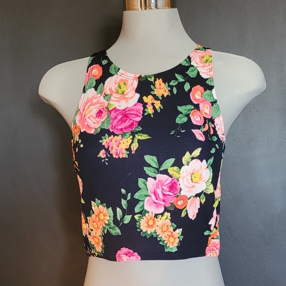 Neon See You Monday Floral Crop Top - Picture 1 of 3